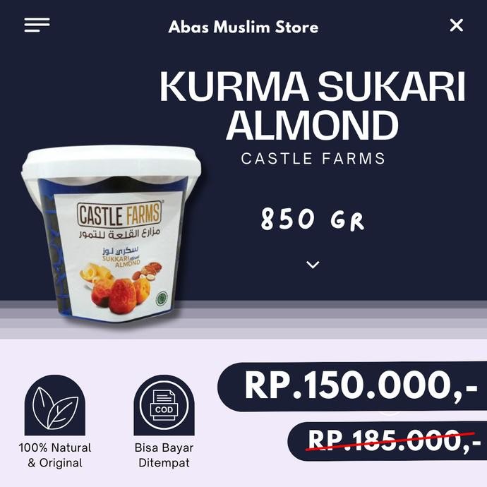 

Kurma Sukari Almond Asli Castle Farms 850 Gr Sukkari Premium Original Berkualitas