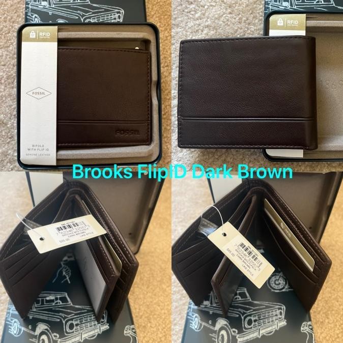 NWT Dompet Pria Fossil Brooks RFID Dark Brown with Tin Box