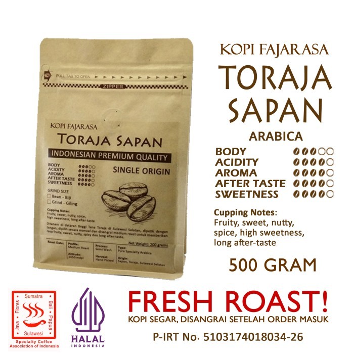 

Kopi Fajarasa Toraja Sapan Biji Kopi Arabica 500 Gram