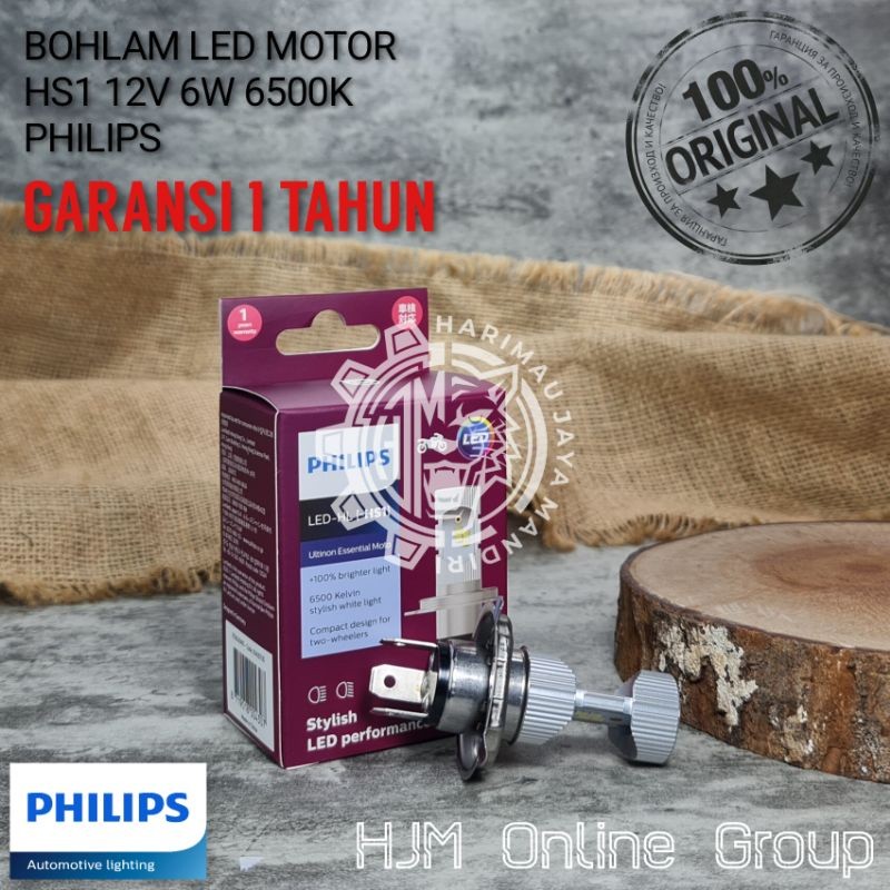 BOHLAM LAMPU DEPAN MOTOR LED HS1 H4 12V KAKI 3 PUTIH PHILIPS ORIGINAL