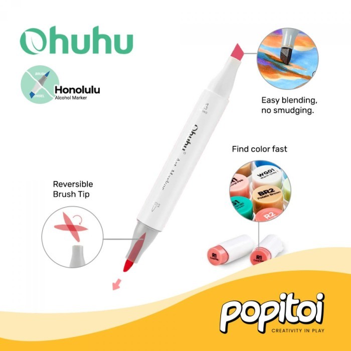

OHUHU Honolulu 72 Colors Dual Tip Brush Chisel Fine Alcohol Art Marker