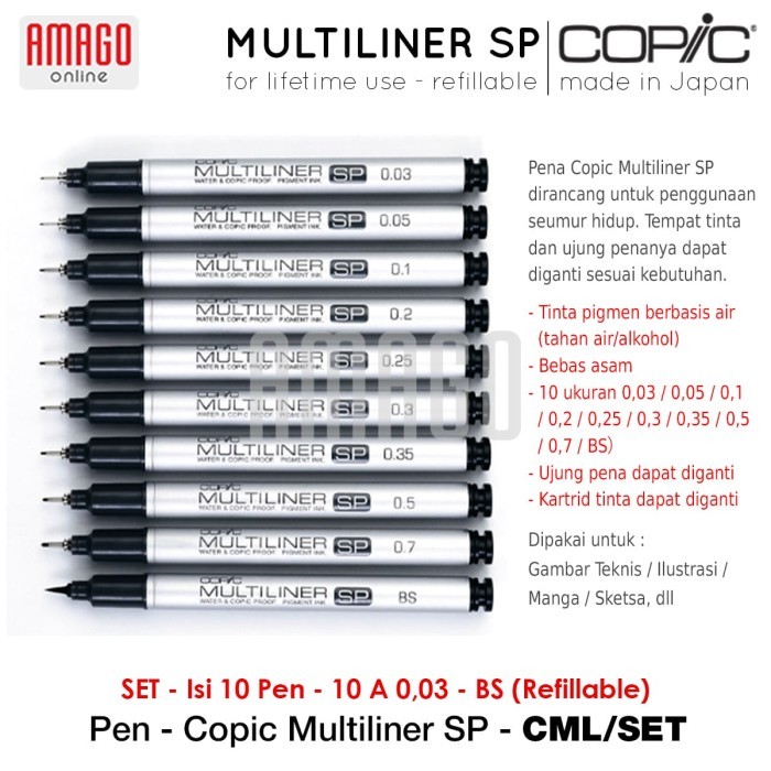 

COPIC MULTILINER SP - SET 10A 0.03-BS - 10 PCS - REFILLABLE - CML/SET