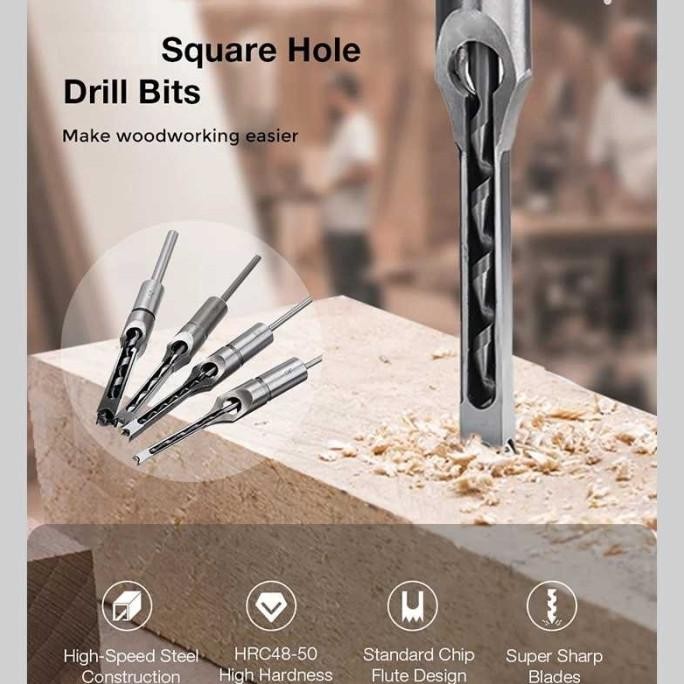 4Pcs Mata Bor Bobok Kayu Pahat Mesin Square Drill Bit Mortise Tenon