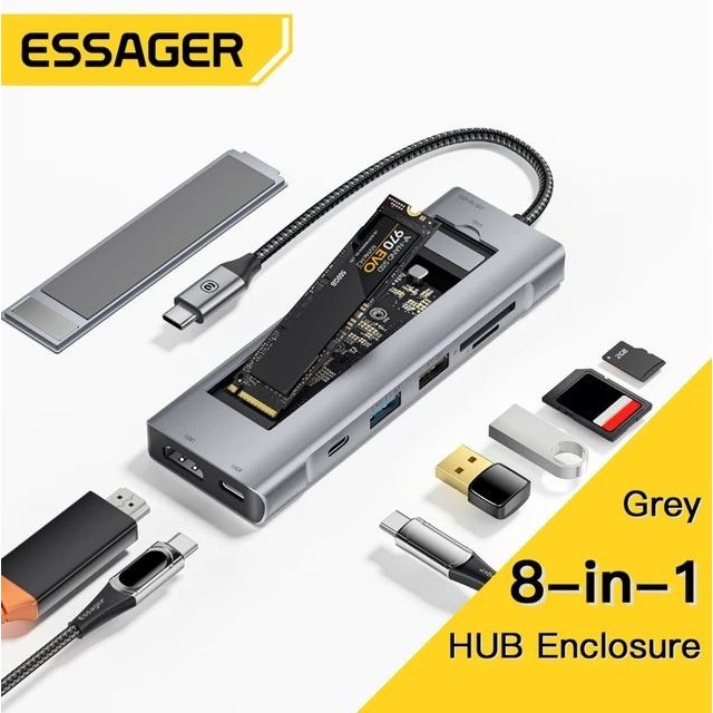 Essager USB C HUB 8 In 1 Splitter PD 100W To HDMI SSD Micro SD Macbook