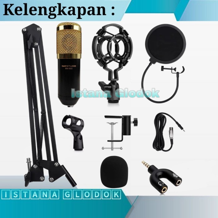 Paket recording smule mic condenser BM800 Original Taffware Full Set