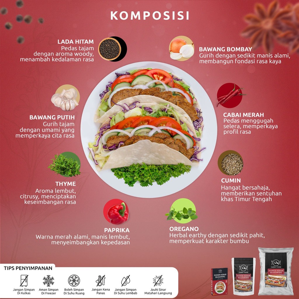 

Bumbu Doner Kebab Sehat Tanpa MSG, 100% Rempah MurniCairoFood - 100 gram