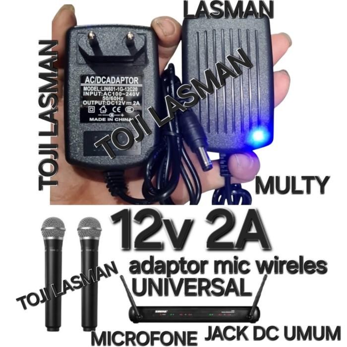 ( ADAPTOR MICROFON 12V 2A )   CHARGER CASAN COLOKAN KABEL STRUM MIC MICROPHONE MIK MICROPON  WIRELES