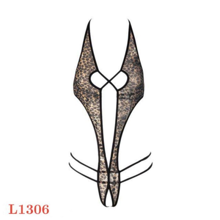 L1306 Baju Tidur Dinas Malam Haram Sexy Teddy Bodysuit Macan Tutul Open Crotch Hot