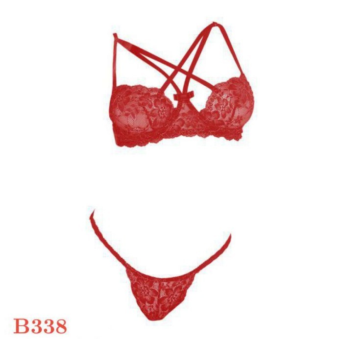 B338 Bra Set Sexy Bikini Bh Kawat Merah Transparan Celana Dalam Hot