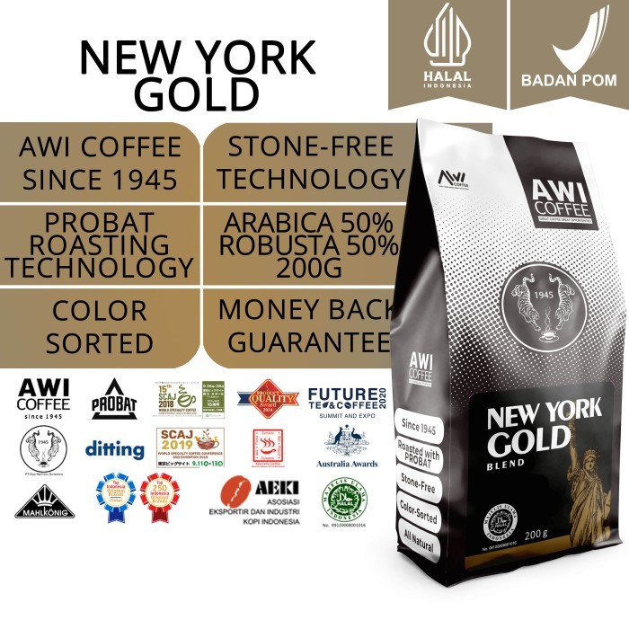 

Awi Coffee New York Blend For Cafe 200Gr Biji/BubukArabika Robusta