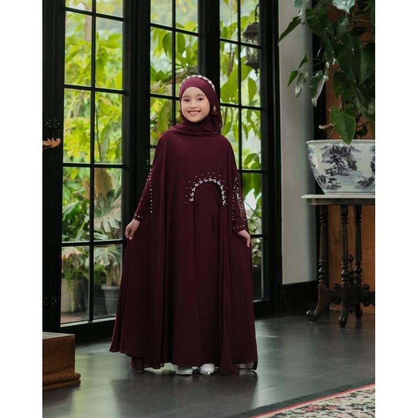 Baju Muslim Anak Perempuan 7-13 Tahun Gamis Abaya Anak Lebaran Modern Kekinian Luna