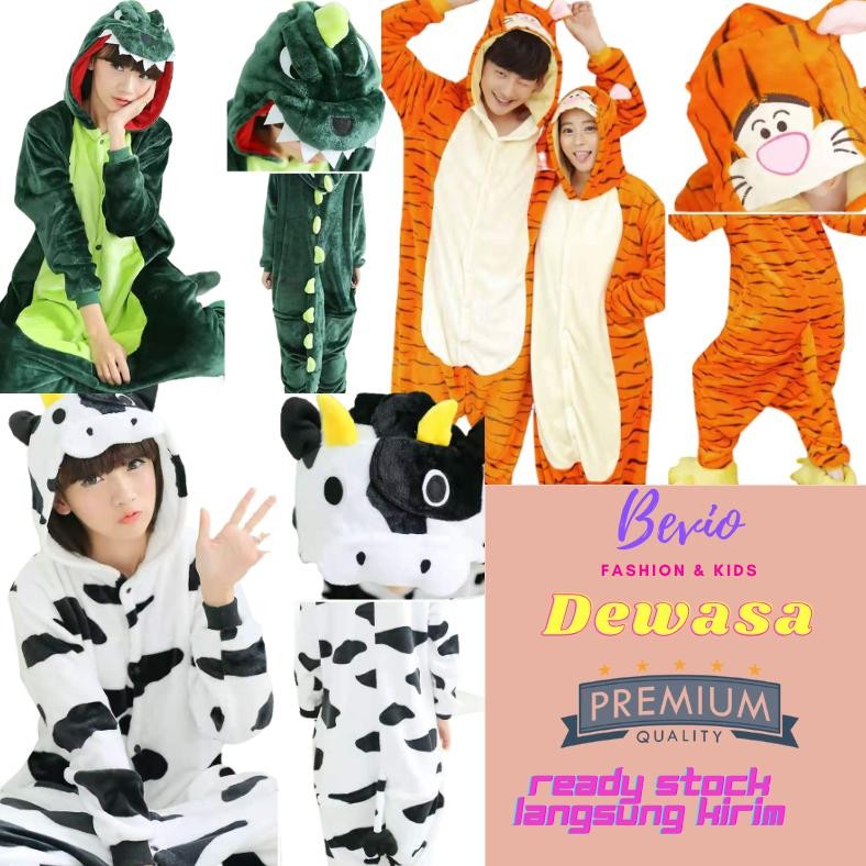 Onesie Dewasa Impor Baju Animal Kostum Cosplay Karakter Binatang Boneka Sapi Macan Lucu Pria Wanita
