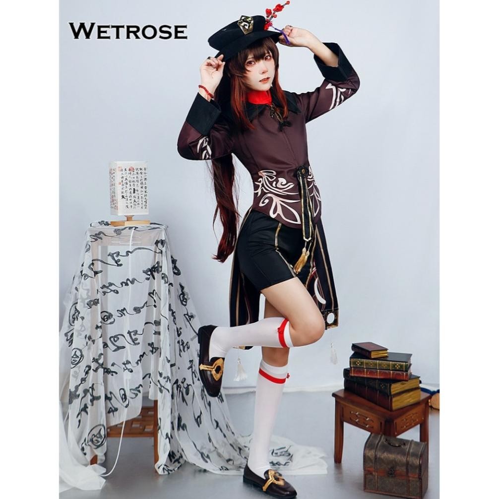 WetroseGenshin Impact Hutao Cosplay Wanita Women Costume Kostum Full Set, Hutao Wig