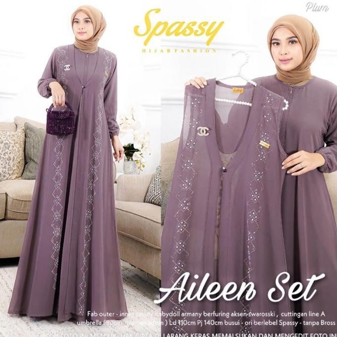 Baju Gamis Wanita Muslim Aileen Set Maxy Inner Outer Rompi Setelan Ibu