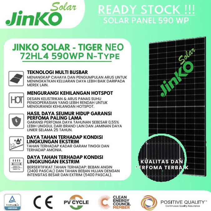 Jinko Solar Cell / Panel Surya 590WP N-Type SNI Mono Tier 1 Bukan Trina Longi Free Packing Kayu [Sur