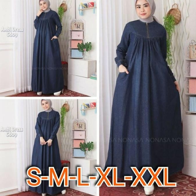 Gamis Jeans Elena Size S M L XL XXL / Dress / Baju Muslim / Pakaian Wa