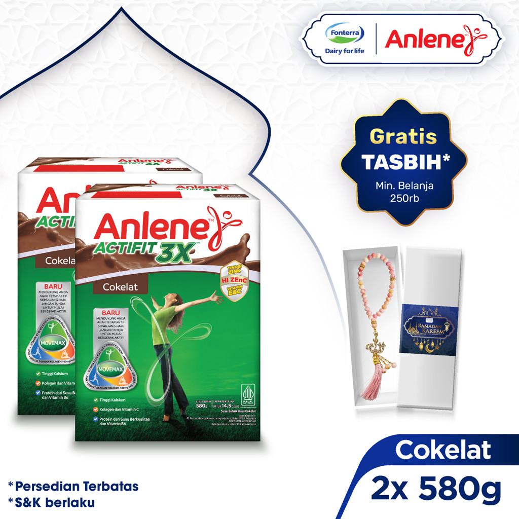 

Anlene Actifit 3X Susu Bubuk Dewasa Cokelat 2 x 580g - Nutrisi Tinggi Kalsium Untuk Tulang, Sendi, dan Otot