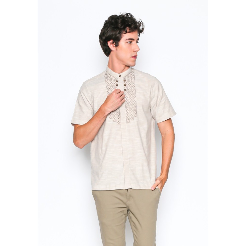 ME558 VALINO KEMEJA KOKO LENGAN PENDEK PRIA COKELAT MUDA - V-BDEB03-C5 CUCI GUDANG