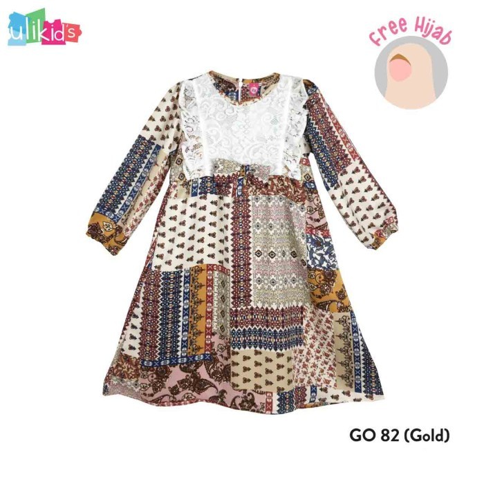 Ulikids Gamis Anak Motif Batik Kombinasi Satin Velvet Dan Katun Jepang