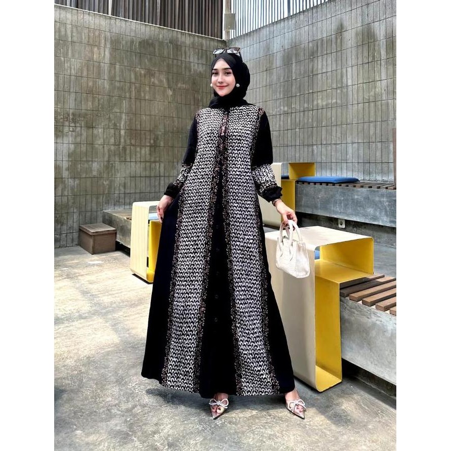 Naya Batik - Gamis Lebaran Twill Ori Berkualitas Motif Garis Batik Cap Malaman Bukan Sablon Busui Fr