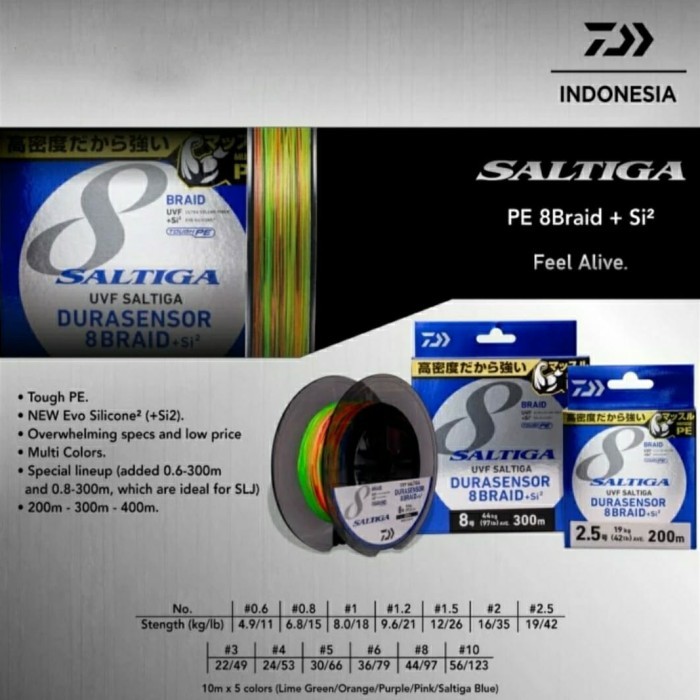 NEW SENAR PE DAIWA SALTIGA DURASENSOR X8 MULTI COLOUR