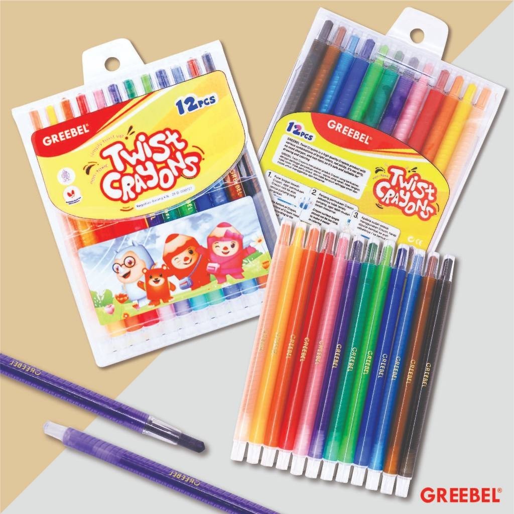 

Greebel Crayon Putar Krayon Twist 12 Warna Panjang / Twist Crayons 12C