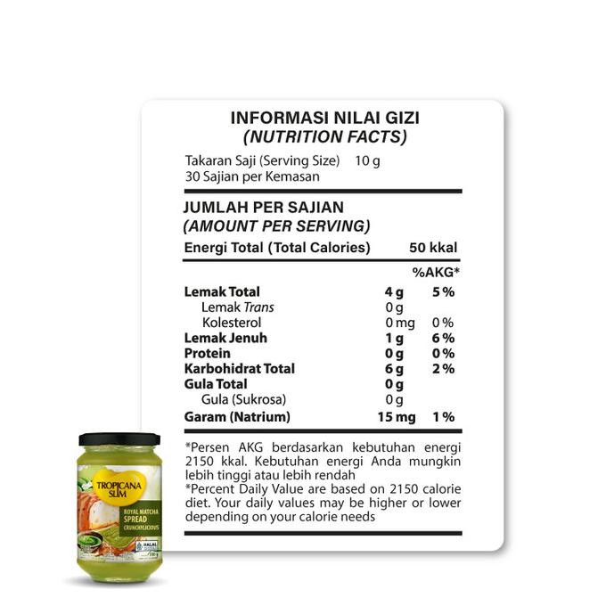 

Tropicana Slim Royal Matcha Spread 300g - Selai Matcha Bebas Gula Pasir DS