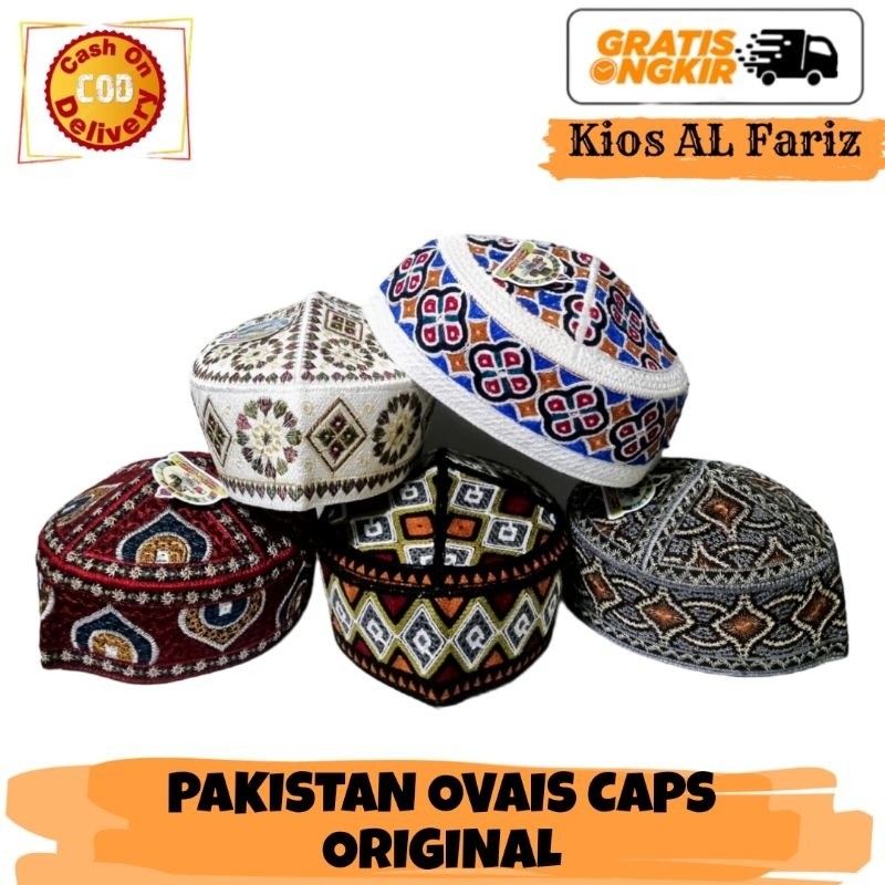 PECI PAKISTAN BORDIR OVAIS CAPS ORIGINAL , Peci Kopiah Ovais Ori , Songkok Bordir Original , Peci Ha