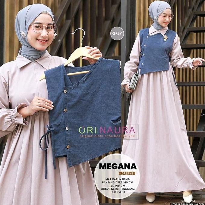 Megana Dres #2 - Gamis Kekinian Dres Plus Outer Polos Bahan Viscose By Annaira.Id  Muslim Katun Nyam