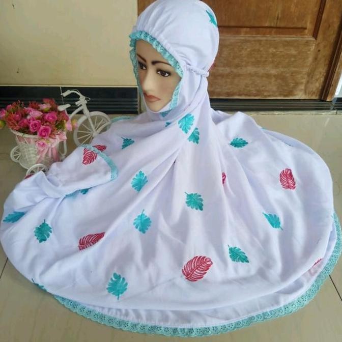 Miliki Mukena Dewasa Model Terusan Katun Bordir Daun Adem Lembut