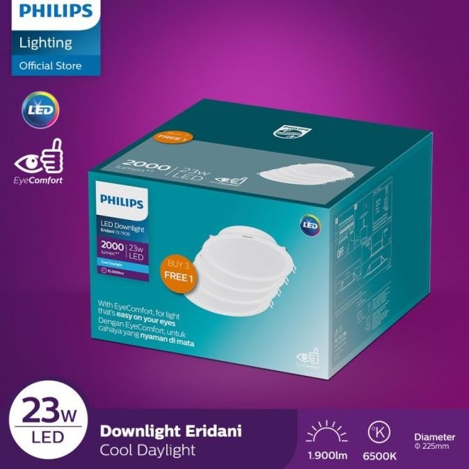 Grosir Lampu Philips Downlight Multipack Eridani Led18 D200 23W Watt 65K Putih