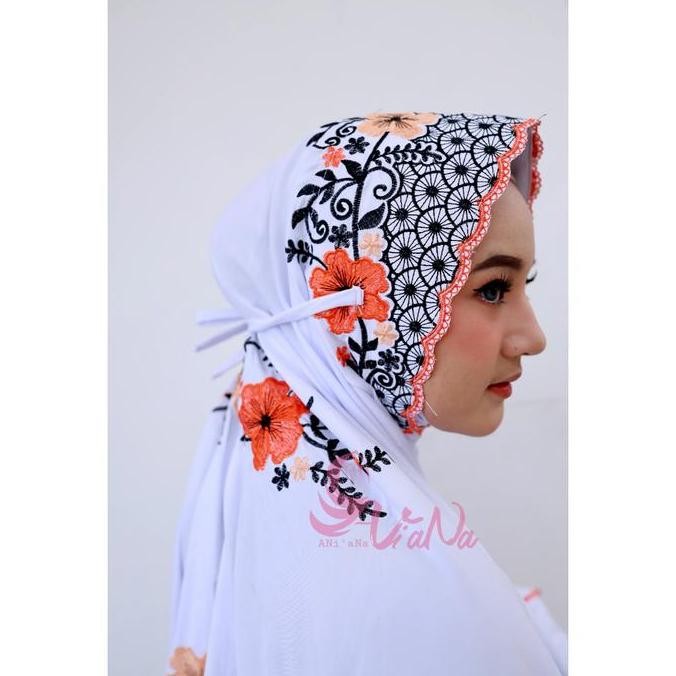 Terjangkau Mukena Terusan Katun Putih Original Bordir Bunga Santri Dewasa /Remaja Keren  Lajuran Mur