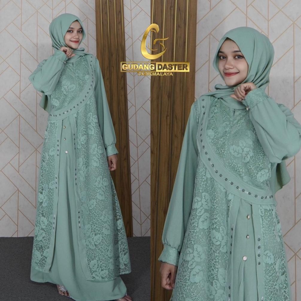 ORIGINAL Zulfa Dress Gamis Crinkle Free Hijab Terbaru 2024 Mix Brokat Mote Swarovski Maxi Gamis Keki