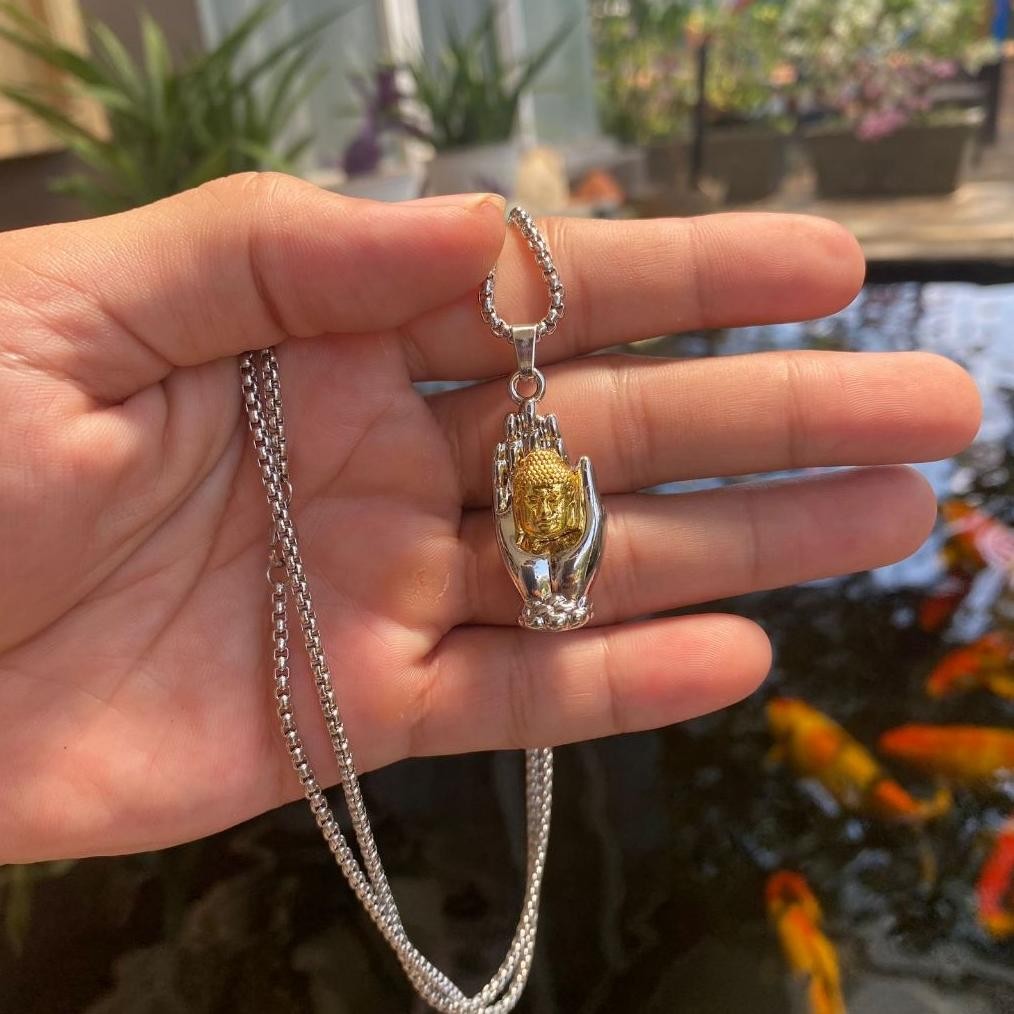 SPECIAL Kalung Tangan Kepala Buddha Gold / Kalung Rantai Pria Wanita Liontin Buddha / Buddha Head Ha