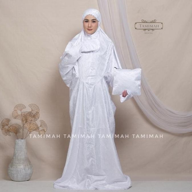 Miliki Mukena Terusan Dewasa Sutra Prada Putih