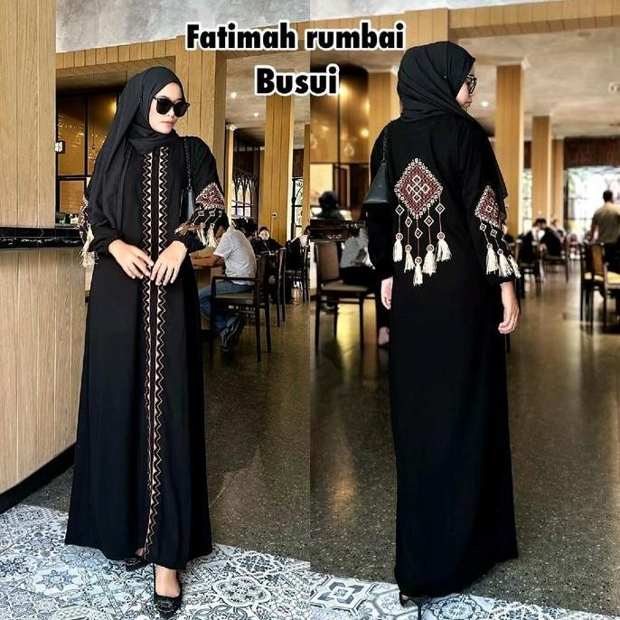 Super Promo, Kembar Anak Abaya Jumbo Big Size Gamis Hitam Dubai Bordir Fatimah Rumbai Jetblack Sport