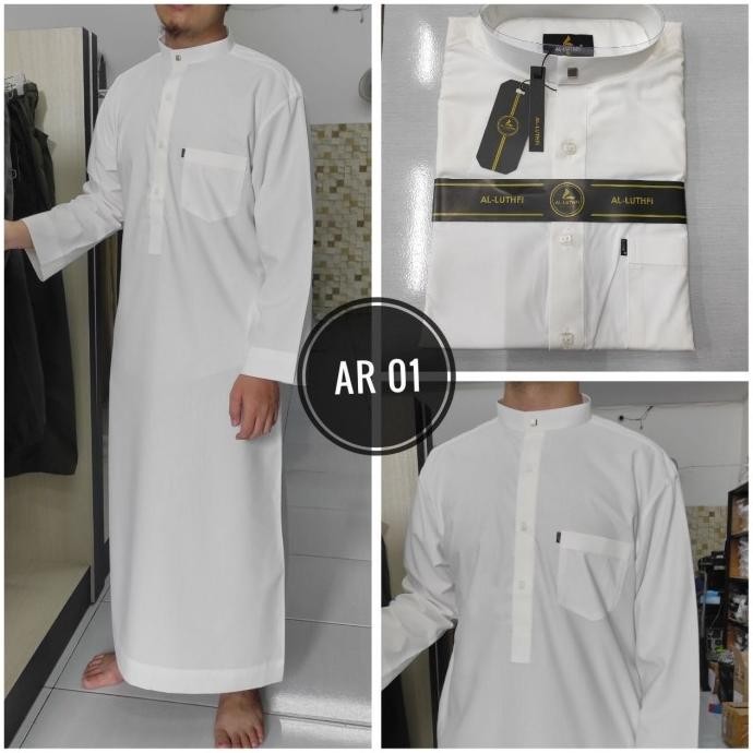 New Item, Trend Fashion Outfit Baju Gamis Muslim Pria Jubah Putih Al Lutfi Model Haramain