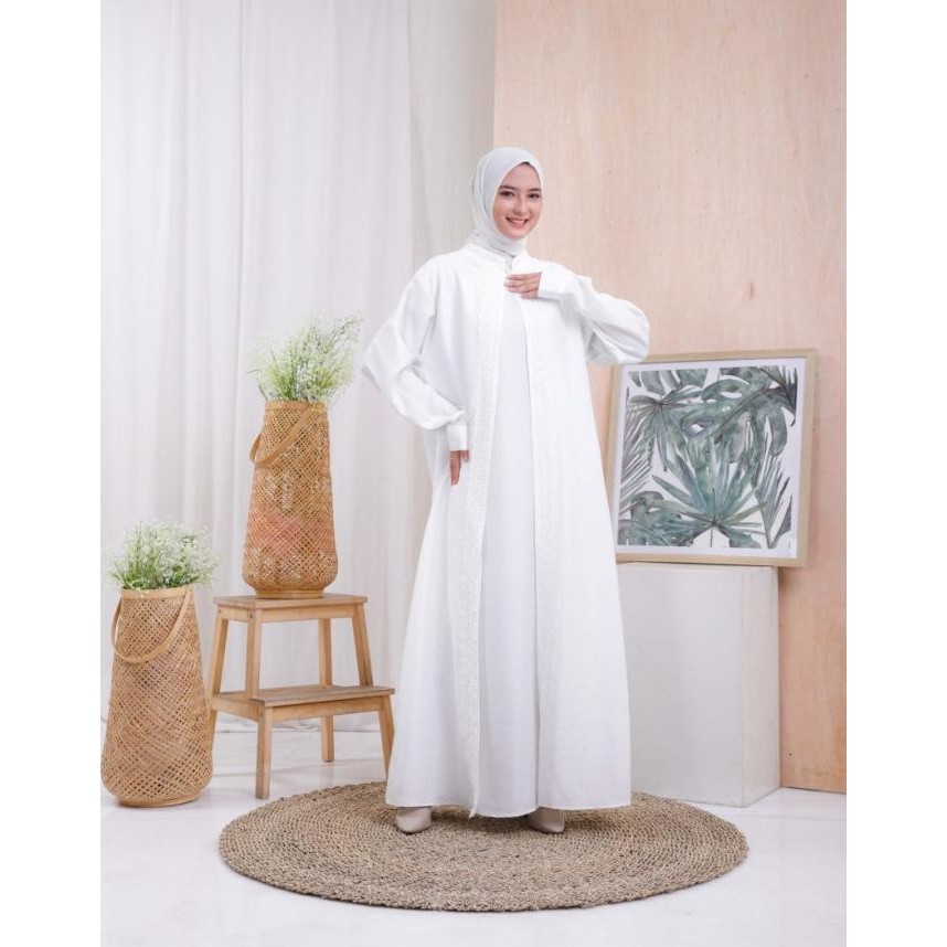 Best Item, Gamis Abaya Putih Mewah Elegan Syari Lebaran Real Pict Noura M1383