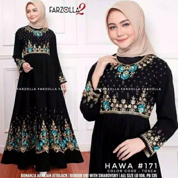 Terlaris, Abaya Turkey Hitam Jetblack Bordir Komputer