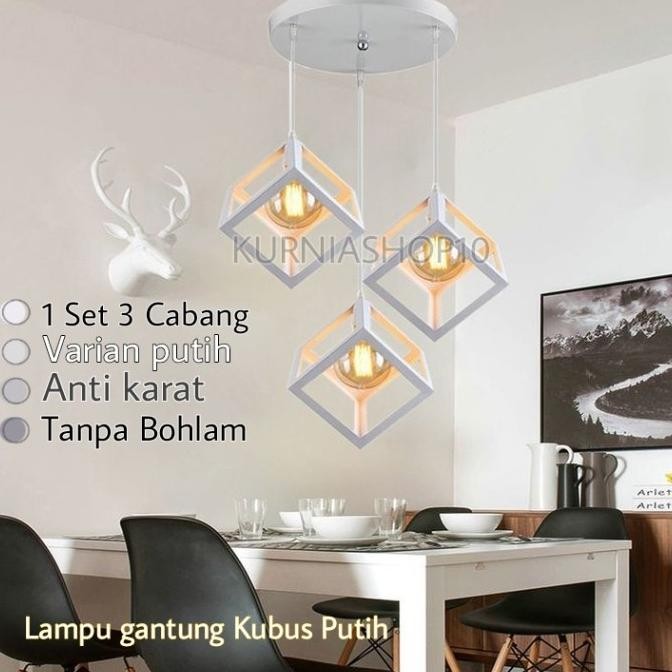 LAMPU GANTUNG PLAFON MINIMALIS RUANG TAMU INDOOR CAFE 3 IN 1 PUTIH