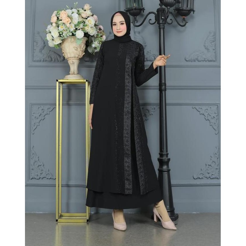 Super Sale, Galeri Sicantik - Cod - Gamis Abaya Hitam Polos Elegan 2023 - Dress Lebaran Elegan 2023 