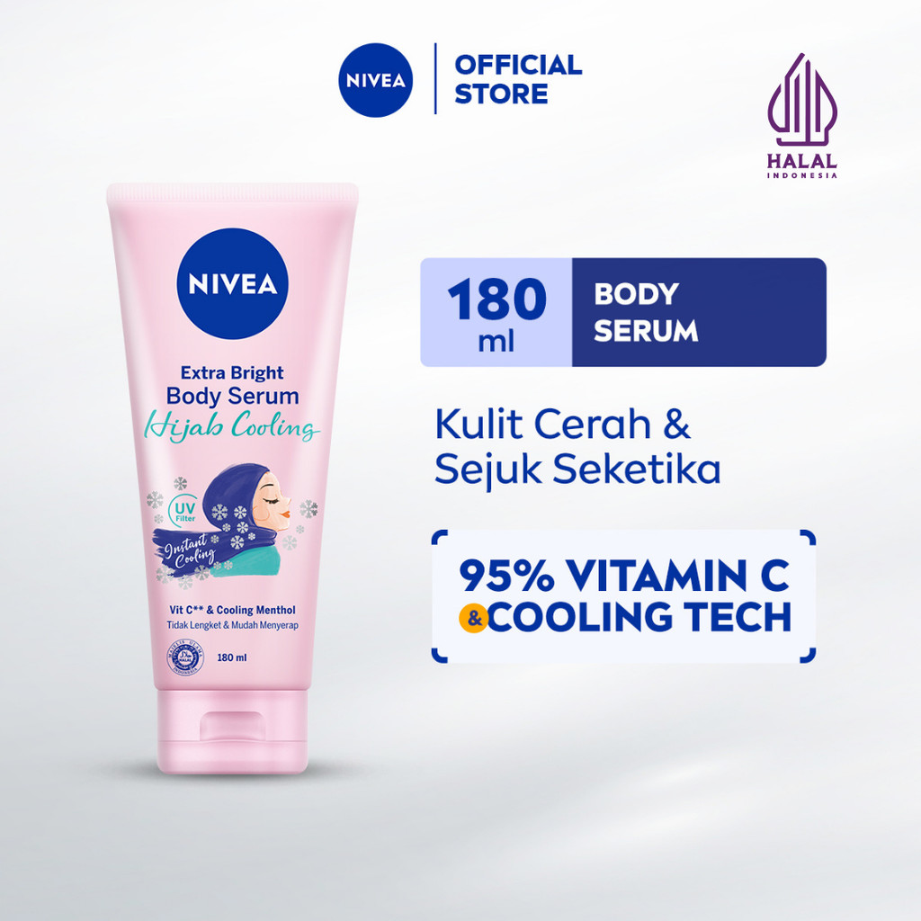 NIVEA Body Serum Extra Bright Hijab Cooling 180ml - Hand body serum lotion moisturizer mencerahkan k
