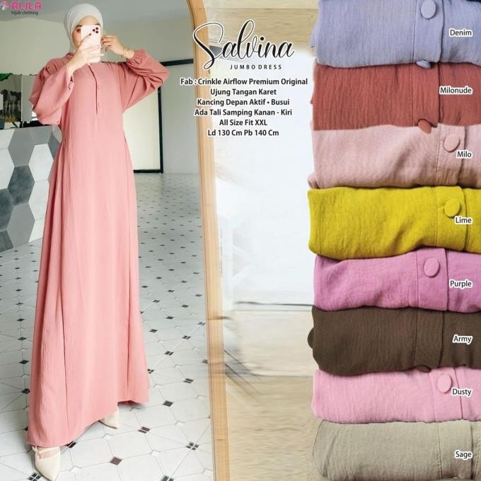 Gamis Maxy Salvina Jumbo Dress Airflow Crinkle Polos Busui Ori Alila Promo