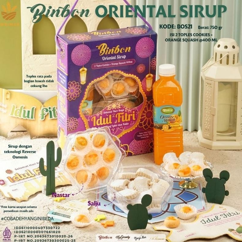 

SPECIAL Binbon Oriental Sirup - Paket Kue kering sekat dan sirup - Hampers Lebaran - Parcel kue kering Or42