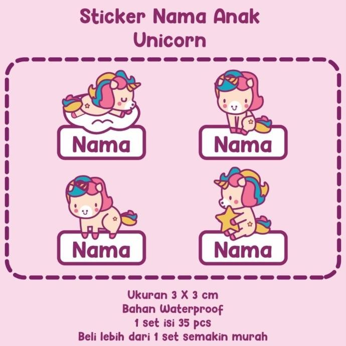 

STIKER LABEL NAMA ANAK UNICORN WATERPROOF HIGH QUALITY ISI 35