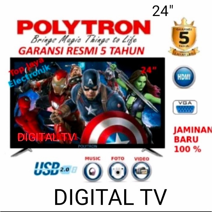 led tv polytron 24 inch.hdmi.usb movie. baru dan bergaransi resmi