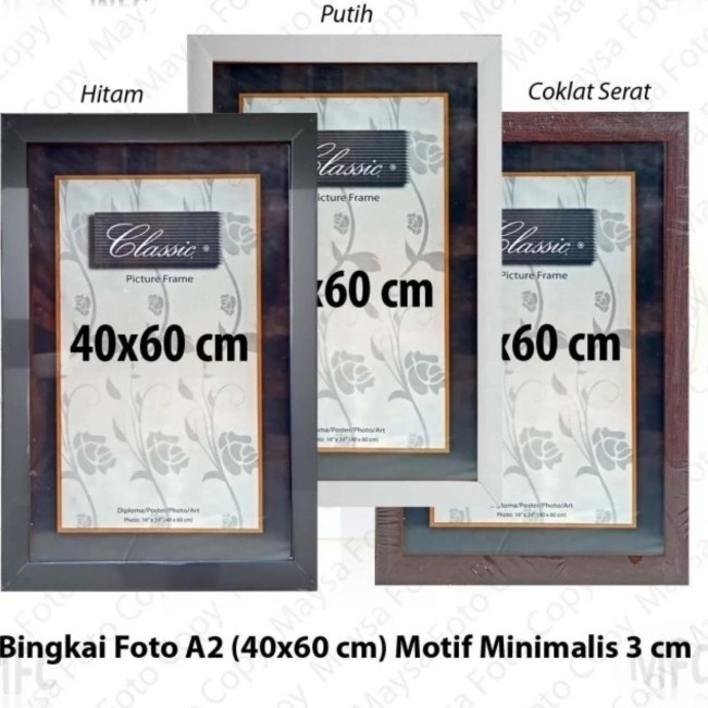 Bingkai Foto Frame Pigura 40x60 full 3cm Minimalis Hitam dan Putih-Hit