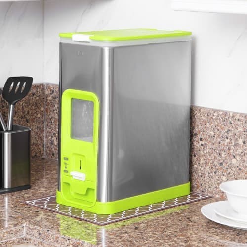 Tempat Beras Rice Box Stainless Sistem Tuang Dengan Tombol 10kg_Hijau