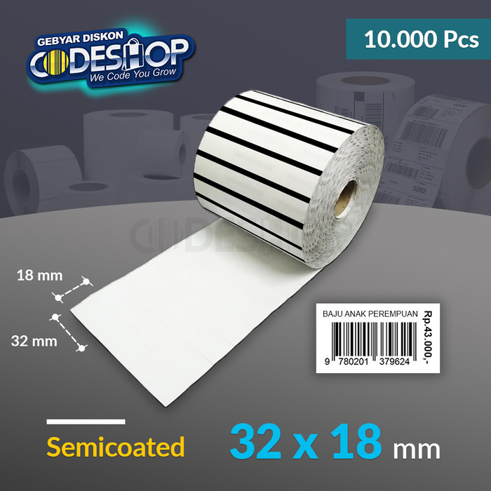 

Sale Label Semicoated 32X18 Mm Codeshop 3 Line Stiker Fullmark 10.000 Pcs