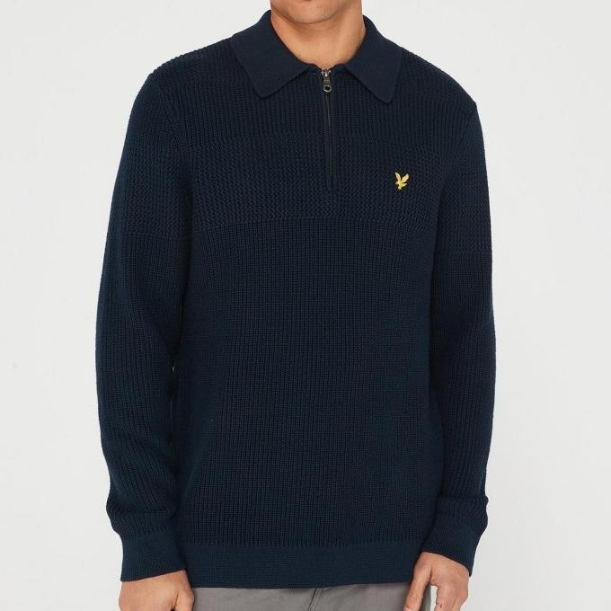 Grosir Lyle And Scott Textured Stripe Quarter Zip Jumper Navy Original